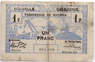 Ww2 Un Franc France Nouvelle Caledonie March 29 1943 Note 2 photo