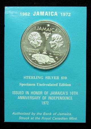 1972 Jamaica Unc $10 (10 Dollar) Silver Coin In photo