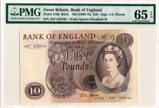 Bank Of England Great Britain 10 Pounds Nd (1966 - 70) Pmg 65epq photo