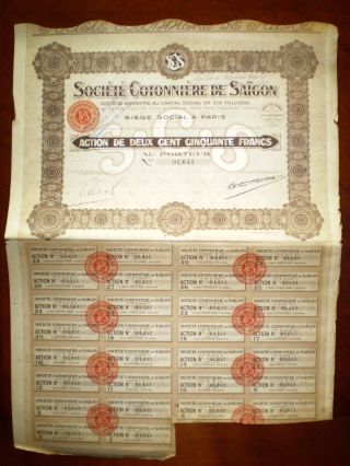Société Cotonnière De Saigon,  Share Certificate.  Viet Nam 1926 Vf/ef photo
