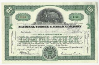 National Tunnel And Mines 1938 Stock Certificate Workman Drilling In Mine photo