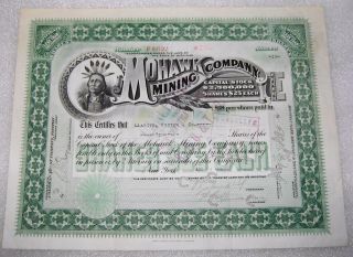 Antique Michigan Mohawk Mining Company Native American Stock Certificate 1919 photo