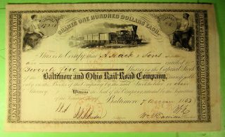 1853 Baltimore & Ohio Rail Road Co Stock Certificate.  Early Vignettes. photo