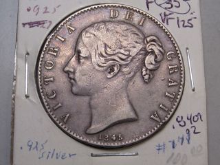 1845 Silver Crown.  Great Britain.  Young Head Victoria photo
