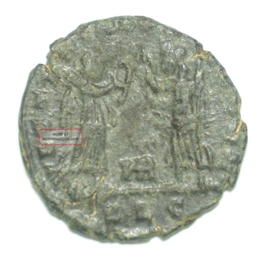 Roman Bronze Coin Follis Constans Two Victories Lyon Ae14 Scarce