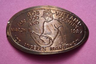Bob Wieland Elongated Penny Ca Usa Cent 1987 Souvenir Coin Los Angeles Marathon photo