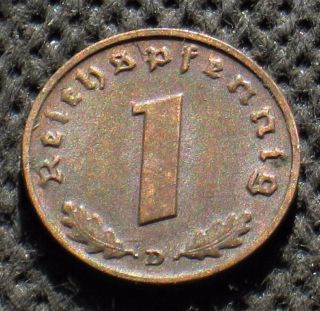 Old Coin Nazi Germany 1 Reichspfennig 1939 D Munich Swastika World War Ii (1) photo