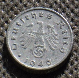 Coin Nazi Germany 5 Reichspfennig 1940 F Stuttgart W/ Swastika World War Ii photo