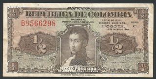 Colombia 1948 P - 345b Vf 1/2 Peso Oro photo