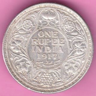 British India - 1917 - King George V - One Rupee - Rarest Silver Coin - 16 photo