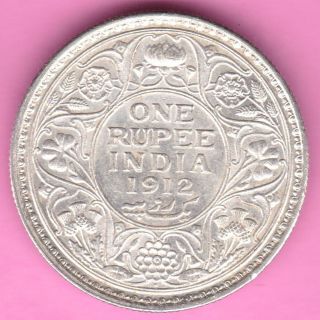 British India - 1912 - King George V - One Rupee - Rarest Silver Coin - 14 photo