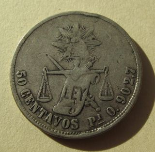 1873 Pi O Mexico 50 Centavos Cent Silver Coin Km407.  7 32,  000 Mintage photo