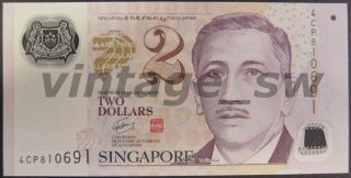 2013 Singapore Portrait Polymer 2 Dollars W/2 Triangle Back P - 46e Unc photo