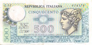 Italy 500 Lire 2.  4.  1979 P 94 Series L 32 Circulated Banknote photo