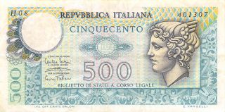 Italy 500 Lire 14.  2.  1974 P 94 Series H 08 Circulated Banknote photo