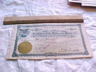 1905 Fairhaven City Water Power Washington Territory Stock Certificate 86 photo