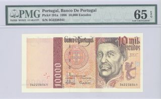 1996 Portugal,  Banco De Portugal,  10,  000 Escudos,  Pmg 65 Epq Gem Unc P : 191a photo