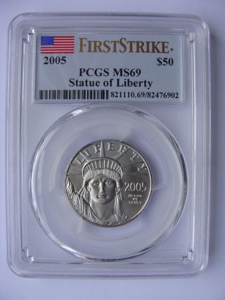 2005 $50 First Strike Platinum Statue Of Liberty Eagle,  1/2 Oz. ,  Ms69 Pcgs photo