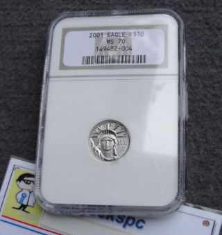 2001 Us $10 Platinum Eagle Ngc P$10 Ms70 Graded Coin Rare Valued At $400 photo