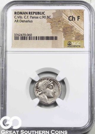 Roman Republic Ar Denarius,  C.  Vib.  C.  F.  Pansa,  C.  90 Bc,  Ngc Ch F Ancients photo