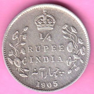 British India - 1905 - 1/4 Rupee - King Edward Vii - Rarest Silver Coin - 22 photo