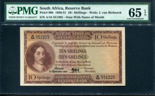 11 Sept1951 Gem Unc Pmg65 Epq South Africa Ten Tien Shillings Sjielings Pick 90b photo
