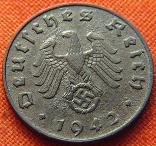 Ww2 German 1942 - B 1 Rp Reichspfennig 3rd Reich Zinc Nazi Coin (rl 1500) photo