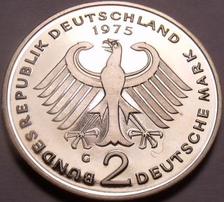 Gem Cameo Proof Germany 1975 - G 2 Marks Theodor Heuss Only 43,  000 Minted Shi photo