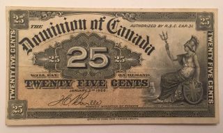1900 Fractional Currency Dominion Of Canada 25 Cents Twenty Five Paper Bill photo
