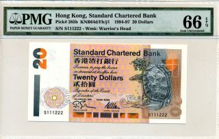 Standard Chartered Bank Hong Kong $20 1995 Fancy S/no.  S111222 Pmg 66epq photo