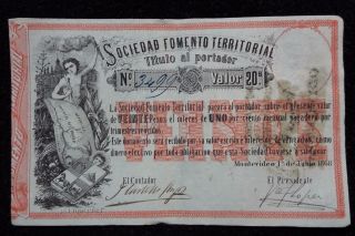 Uruguay 1868 - Sociedad Fomento Territorial 20 Pesos Banknote Pick 482 photo