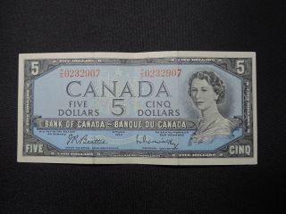 1954 $5 Dollar Bank Note Canada T/s0232907 Beattie - Rasminsky Modified Ef Grade photo