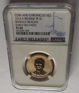 2016 - S Ngc Early Releases Pf69 Reverse Pf Ronald Reagan Coin And Chronicles $1 photo