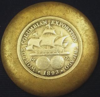 1893 Columbian Exposition Commemorative Silver Half Dollar In Brass Ring /bezel photo