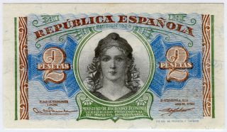 Spain 1938 Issue 2 Pesetas Banknote Crisp Unc. photo