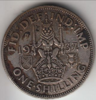 1937 Great Britain Silver Shilling,  Scottish Crest,  George Vi First Year,  Km - 854 photo