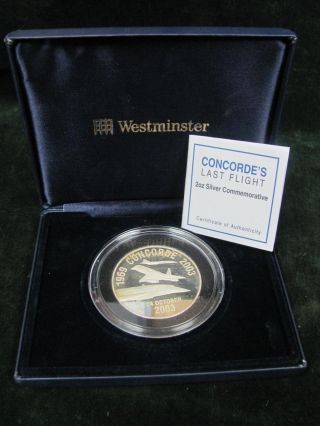1969 - 2003 Concorde Last Flight 2 Oz Silver Round - Box And Certificate photo