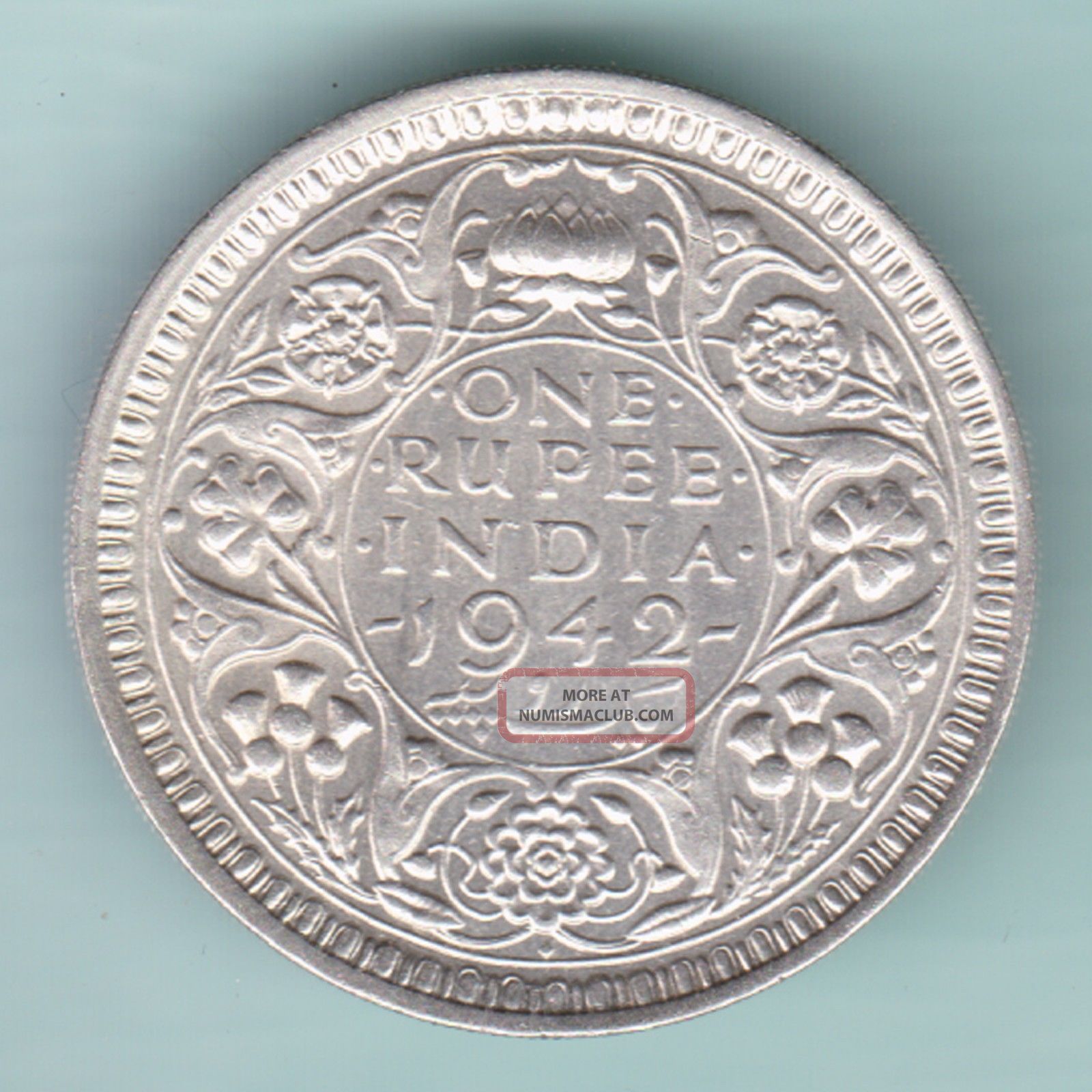 British India - 1942 - King George Vi Emperor - One Rupee - Rare Silver Coin British photo