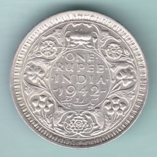 British India - 1942 - King George Vi Emperor - One Rupee - Rare Silver Coin photo