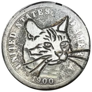 Coin Art Hobo Nickel Silver Dime Cat 132 photo