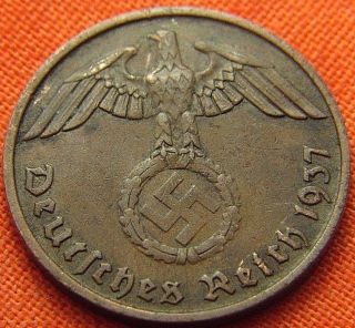 Ww2 German 1937 - A 2 Rp Reichspfennig 3rd Reich Bronze Nazi Coin (rl 1636) photo