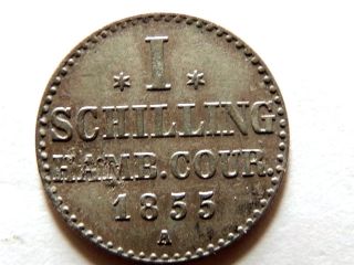 1855 - A German - Hamburg One (1) Schilling Silver Coin photo