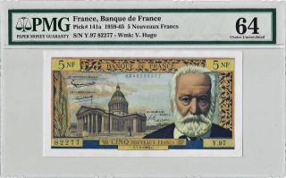 1959 - 65 5 Nouveaux Francs France Banknote Pmg 64 Choice Uncirculated photo