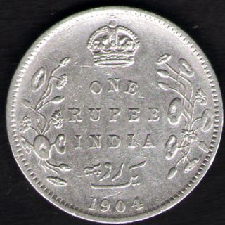 British India - 1904 - Edward Vii One Rupee Silver X - Fine Coin Ex - Rare Date photo