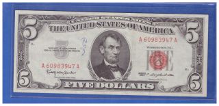 1963 $5 Dollar Bill Old Us Note Legal Tender Paper Money Currency Red Seal N554 photo
