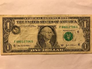 $$$.  Error One Dollar Bill Shifted Stamp $1 Misprinted 2003.  $$$ photo
