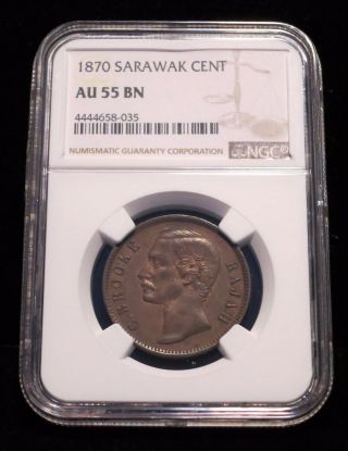 1870 Sarawak Cent,  Au55 Ngc,  Copper With Traces Of Luster,  Malaysia photo