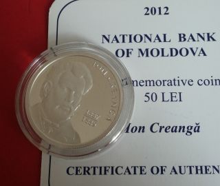 R Moldova 50 Lei Silver 2012 Writer Ion Creanga Bu/proof photo