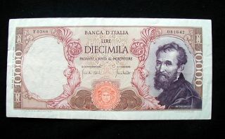 1970 Italy Banknote 10000 Lire Michelangelo Vf, photo
