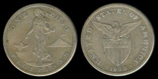 1909 - S Us Philippines 1 Peso Silver Coin 1 photo